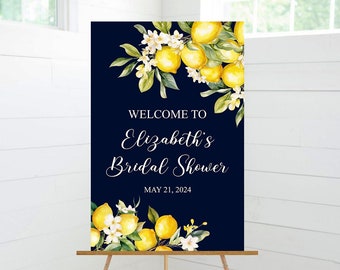 Lemon Bridal Shower Welcome Sign, Bridal Shower Decor, Yellow Lemons, Blue Background, Foam Board Sign