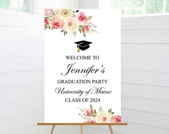 Graduation Welcome Party Sign, Class of 2024, Floral Graduation Sign, Graduation Decor, Foam Board Sign