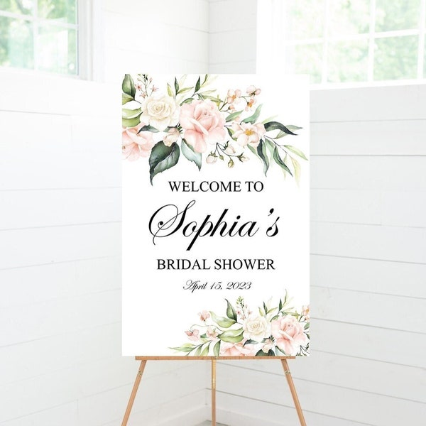 Blush Floral Bridal Shower Welcome Sign, Bridal Shower Decor, Foam Board Sign