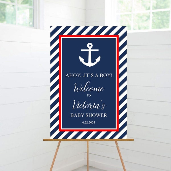 Nautical Baby Shower Sign, Ahoy It's a Boy, Welcome Sign, Baby Shower Decor, Foam Board Sign