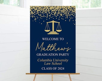 Graduation Party Welcome Sign, Law School Graduate, Class of 2024, Graduation Decor, Navy Blue Gold, Foam Board Sign