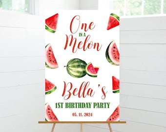 One in a Melon Birthday Welcome Sign, Watermelon Birthday Party Decor, 1st Birthday, Foam Board Sign