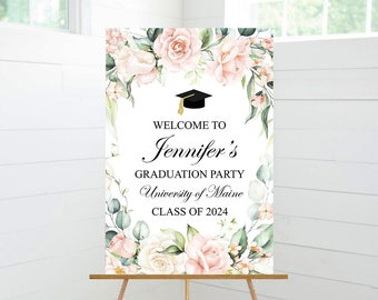 Blush Floral Graduation Party Welcome Sign, Class of 2024, Graduation Decor, Gift for Her, Foam Board Sign