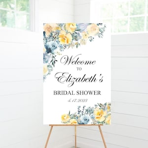 Dusty Blue and Yellow Floral Bridal Shower Welcome Sign, Bridal Shower Decor, Foam Board Sign