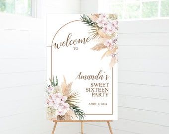 Sweet 16 Boho Birthday Party Welcome Sign, Blush Pink, Foam Board Sign