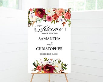 Winter Wedding Ceremony Sign, Floral Wedding Foam Board Sign, Christmas Wedding Decor