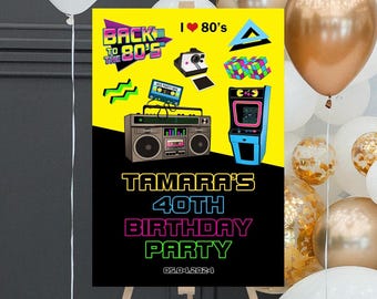 80s Birthday Welcome Sign, Back to the 80s Theme Party Decor, Printed