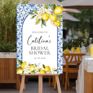 Lemon Mediterranean Bridal Shower Welcome Sign, Amalfi Party Decor, Printed