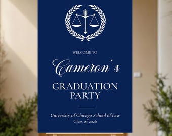 Law School Graduation Party Welcome Sign, Class of 2026, Scales of Justice Decor, Printed