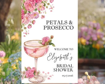 Letrero de bienvenida para despedida de soltera con pétalos y prosecco, decoración personalizada para despedida de soltera, impreso