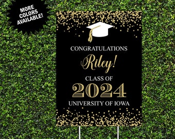 Gold Confetti Graduation Yard Sign with H-Stake, Class of 2024, High School Grad, College Grad