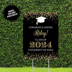 Gold Confetti Graduation Yard Sign with H-Stake, Class of 2024, High School Grad, College Grad