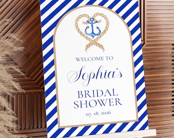 Nautical Bridal Shower Welcome Sign, Personalized Shower Decor, Printed