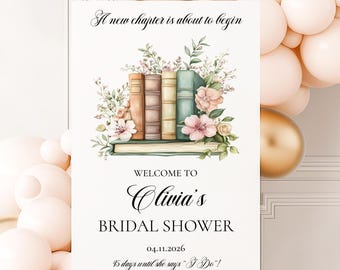 A New Chapter Begins Bridal Shower Welcome Sign, Storybook Shower Decor, Printed