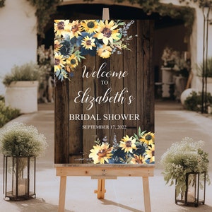 Letrero de bienvenida para despedida de soltera con diseño de girasol, decoración para despedida de soltera, estilo rústico otoñal, letrero de tablero de espuma