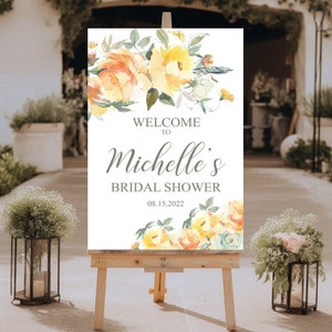 Letrero de bienvenida para despedida de soltera con flores amarillas, decoración para despedida de soltera, letrero de tablero de espuma