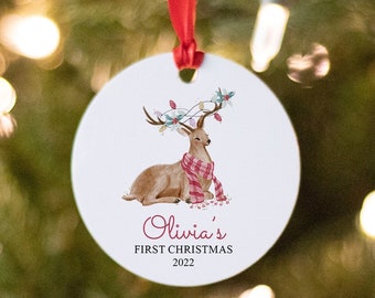 Personalized Reindeer Christmas Ornament, Holiday Decorations, Baby First Christmas Ornament, Gift for Baby Girl