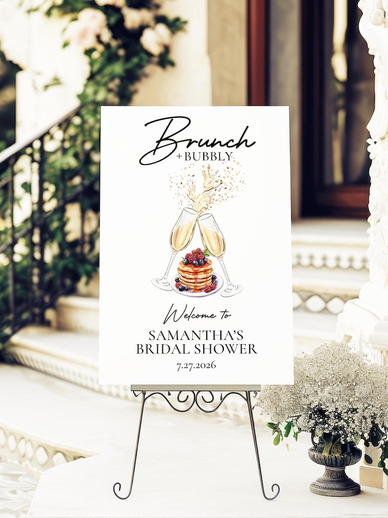 Brunch and Bubbly Bridal Shower Welcome Sign, Printed Decor image 2