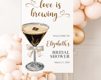 Love Is Brewing Bridal Shower Welcome Sign, Coffee Theme, Personalized Printed Party Decor