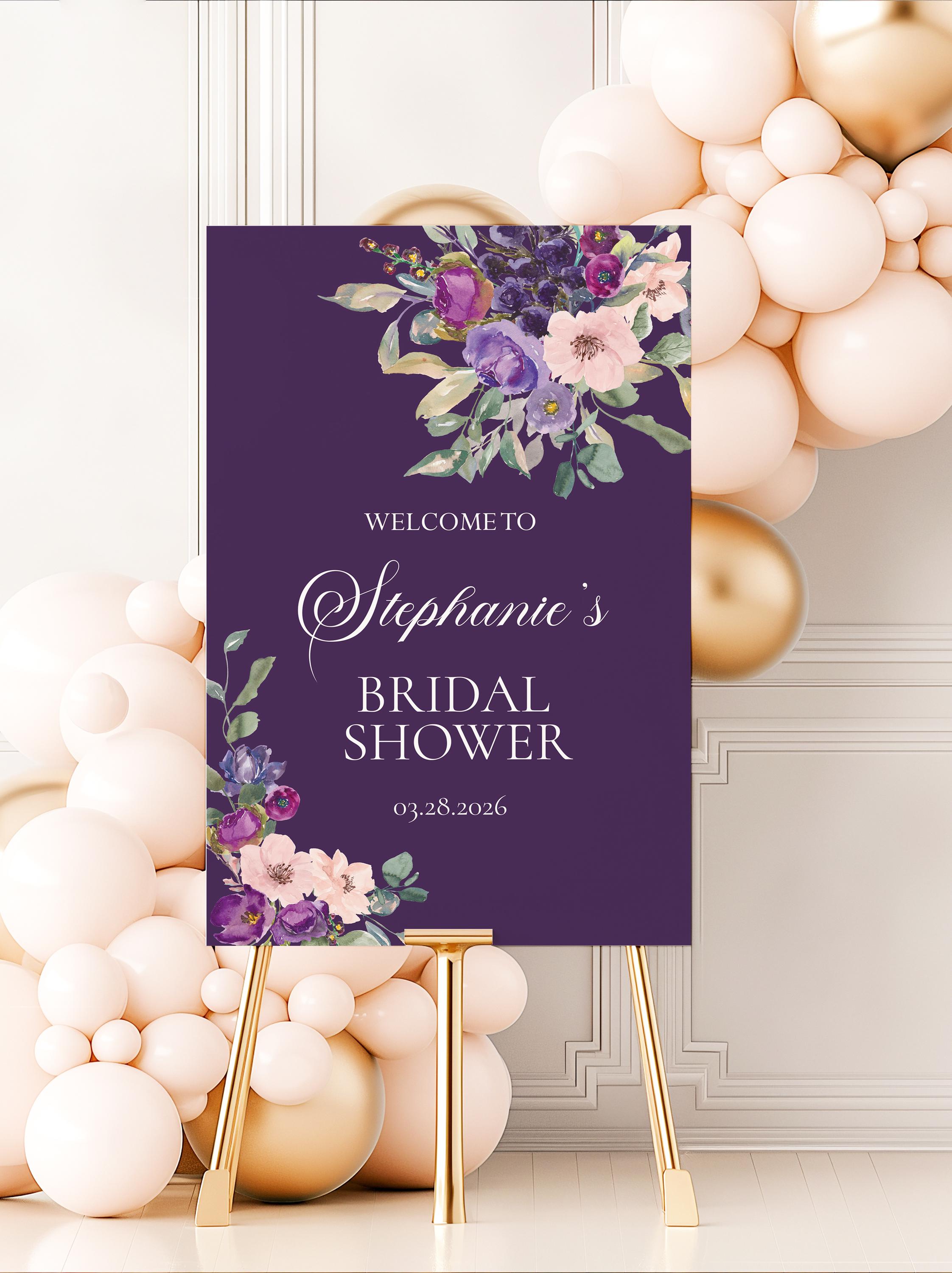 Purple Floral Bridal Shower Welcome Sign, PRINTED + SHIPPED - Etsy