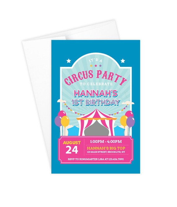 Circus Birthday Party Invitation, Carnival Big Top Party Invitation, Pink, Printable or Printed Il_570xn