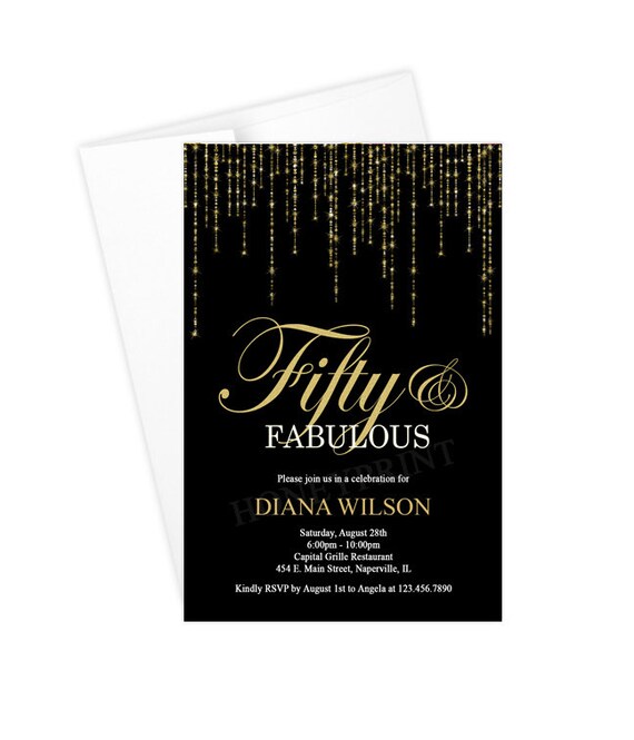 fifty and fabulous birthday party invitation 50th birthday black gold birthday invitations