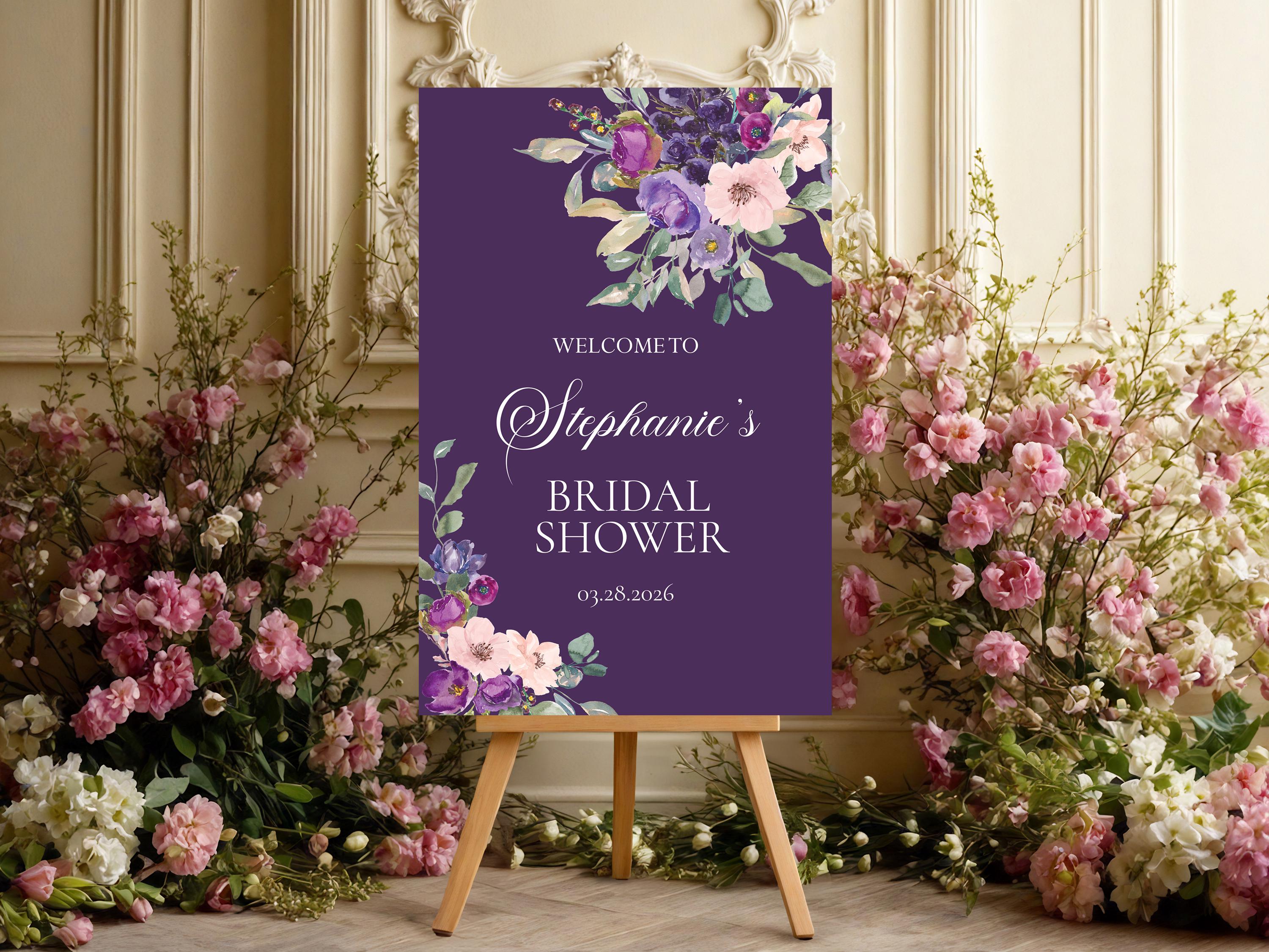 Purple Floral Bridal Shower Welcome Sign, PRINTED + SHIPPED - Etsy