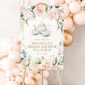 Floral Tea Party Bridal Shower Welcome Sign, Custom Bridal Shower Decor, Foam Board Sign