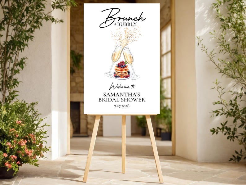 Brunch and Bubbly Bridal Shower Welcome Sign, Printed Decor image 4