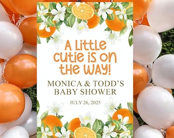 Orange Baby Shower Welcome Sign: A Little Cutie is on the Way, Foam Board Sign
