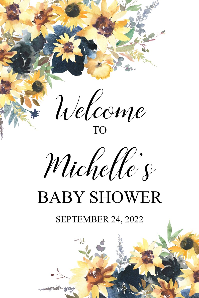 Sunflower Baby Shower Welcome Sign, Baby Shower Decor, Gender Neutral Baby Shower, Foam Board Sign image 2