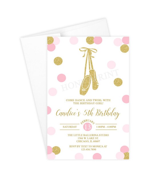 Pink and Gold Glitter Ballerina Birthday Party Invitation Etsy