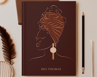 Black Woman Journal, Personalized Notebook with Custom Name, Afrocentric Birthday Christmas Gift, BQJ1