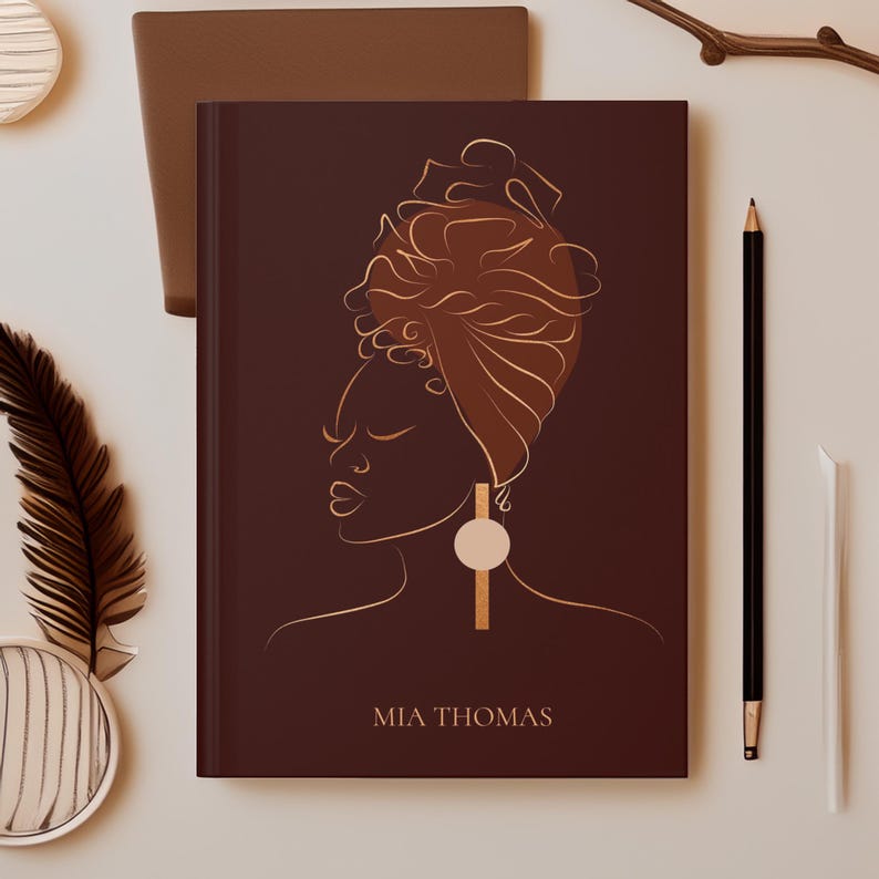 Diario de mujer negra, cuaderno personalizado con nombre, regalo de cumpleaños y Navidad afrocéntrico, BQJ1 imagen 1