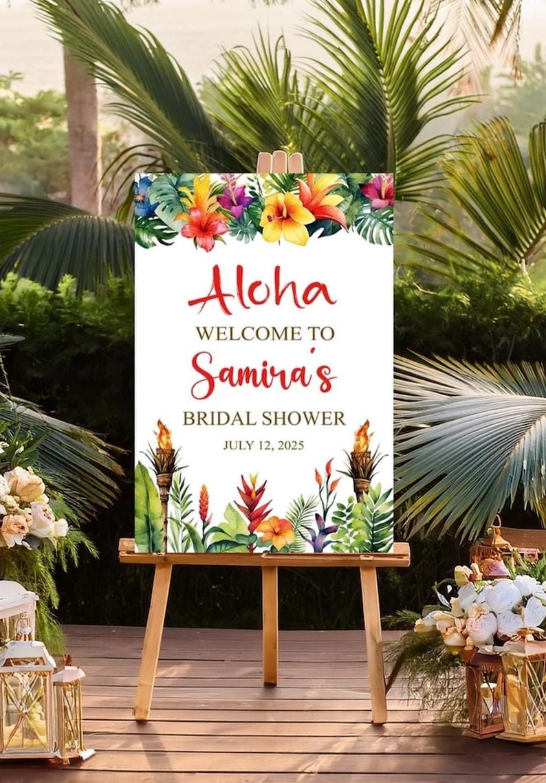 Aloha Luau Bridal Shower Welcome Sign, Tropical Hawaiian Party Decor ...