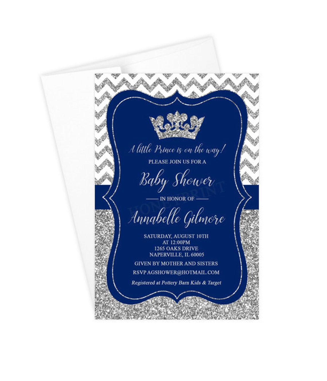 Prince Baby Shower Invitation Royal Blue Silver Baby Shower Etsy