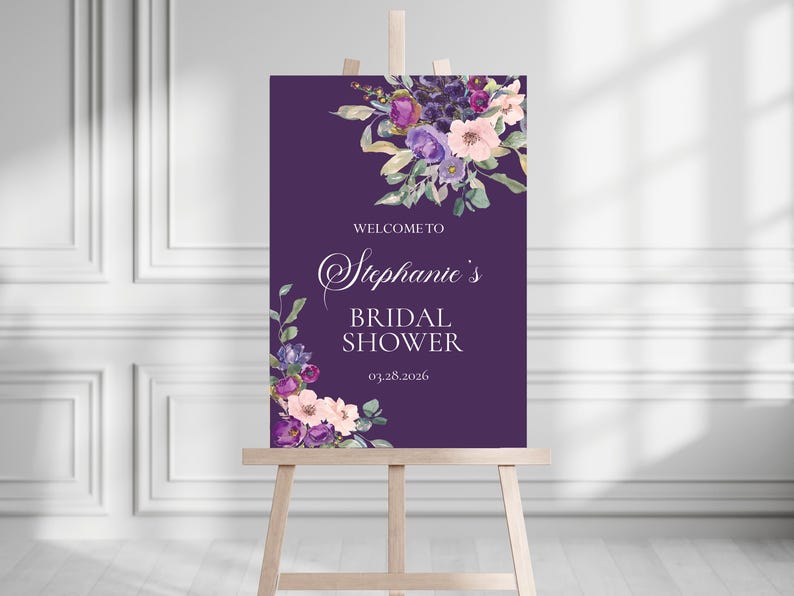 Purple Floral Bridal Shower Welcome Sign, Party Decor, Printed - Etsy