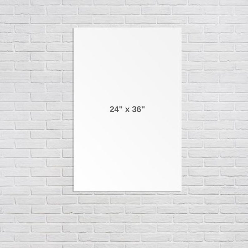 Puede incluir: Un p&oacute;ster blanco con el texto "24" x "36" impreso en negro.