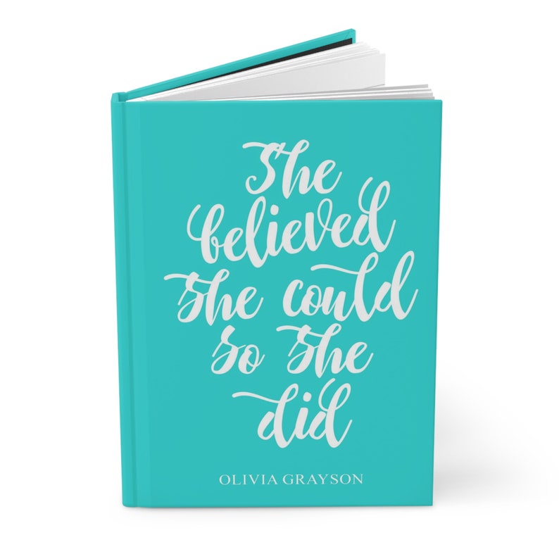 Custom Journal She Believed She Could So She Did, Inspirational Gift for Her Teal