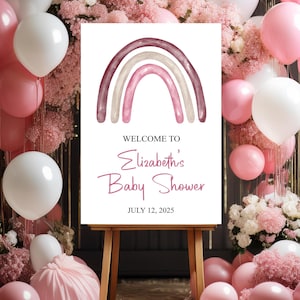 Boho Pink Rainbow Baby Shower Welcome Sign, Pink Girl Baby Shower Decor, Foam Board Sign