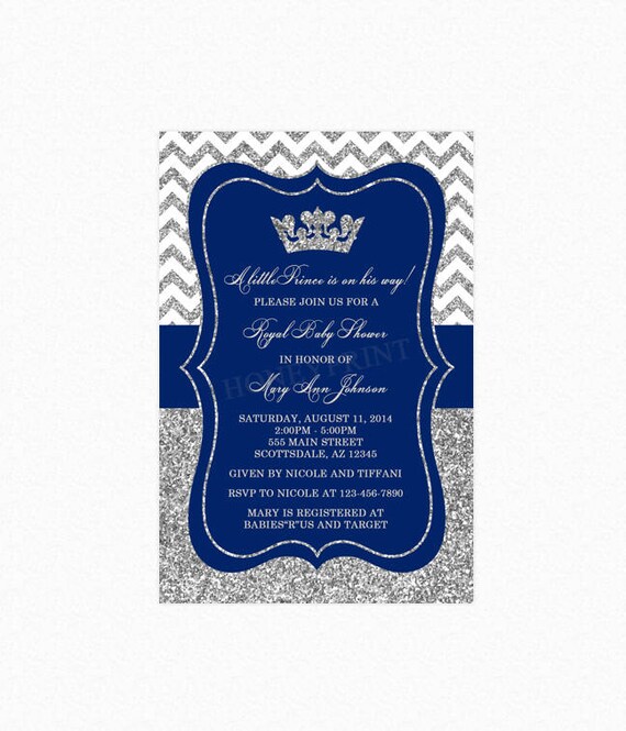 prince baby shower invitation royal blue silver baby shower etsy