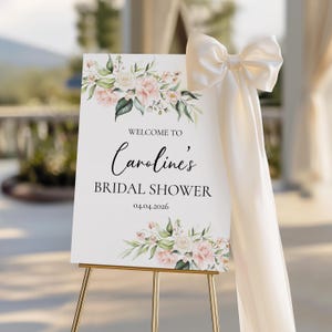Letrero de bienvenida para despedida de soltera con flores ruborizadas, decoración personalizada para despedida de soltera, impreso imagen 2