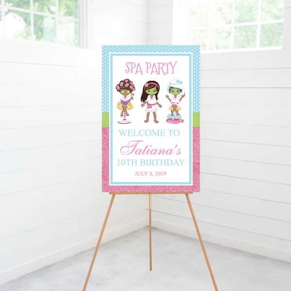 Spa Birthday Party Welcome Sign, Birthday Party Decorations, African American Spa Girls, Foam Board Sign