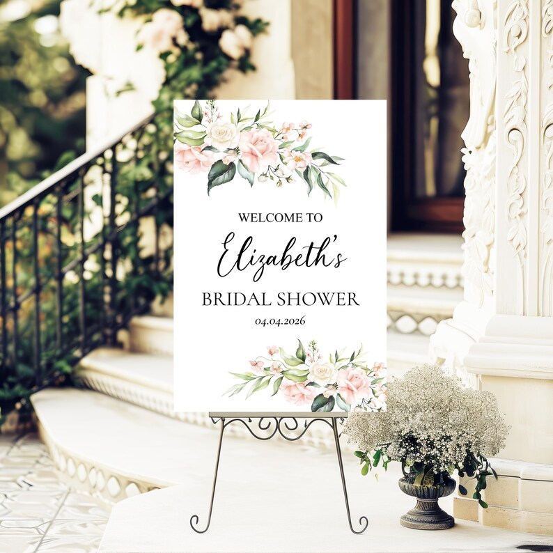 Letrero de bienvenida para despedida de soltera con flores ruborizadas, decoración personalizada para despedida de soltera, impreso imagen 4
