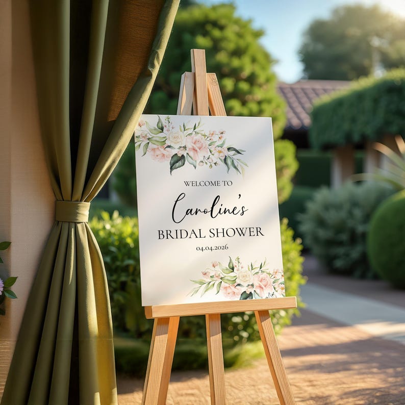 Letrero de bienvenida para despedida de soltera con flores ruborizadas, decoración personalizada para despedida de soltera, impreso imagen 3