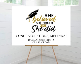 Graduation Welcome Party Sign, She Believed She Could So She Did, Class of 2024, Graduation Decor, Foam Board Sign