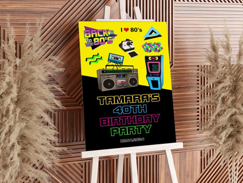 80s Birthday Welcome Sign, Back to the 80s Theme Party Decor, Printed image 3