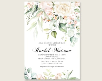 Invitación de despedida de soltera con rubor floral, archivo JPEG personalizado de 5x7, descargable