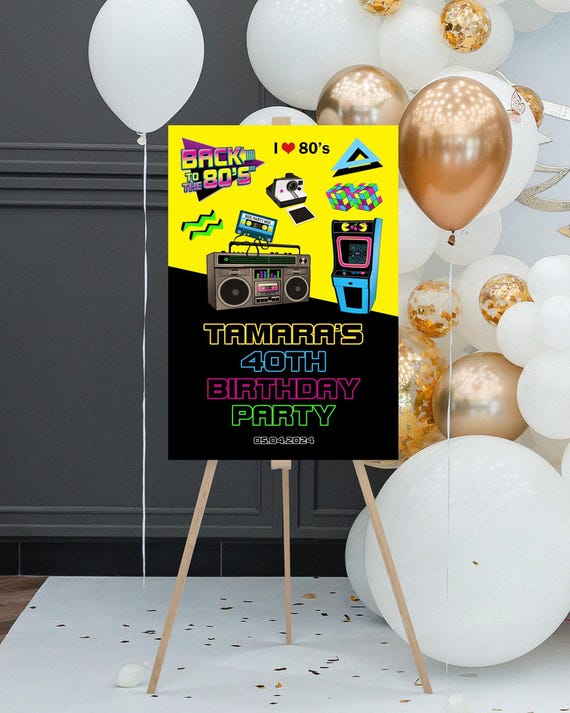 80s Birthday Welcome Sign, Back to the 80s Theme Party Decor, Printed