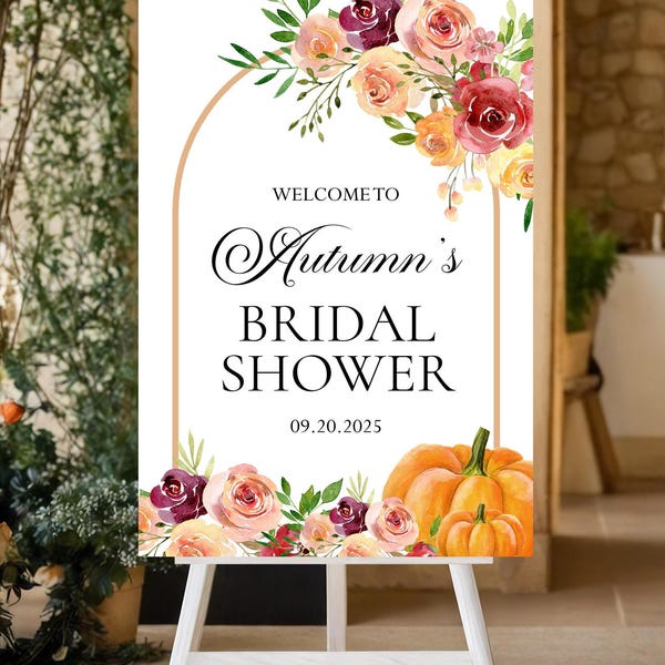 Pumpkin Bridal Shower Welcome Sign, Fall Shower Decor, Printed